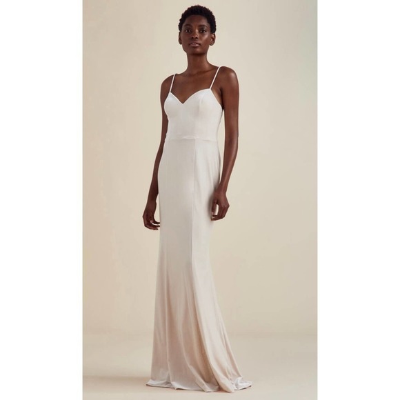 Nouvelle Amsale Sara Dress Full Length Champagne Formal Bridesmaid Velvet Prom - Picture 1 of 12